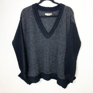 Label + Thread herringbone black gray boxy asymmetrical alpaca v-neck sweater M